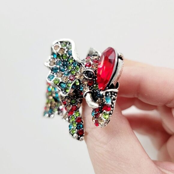 Brand New 2 In 1 Silver Elephant Red Stone Rhinestone Brooch Pin & Pendant - Picture 5 of 11